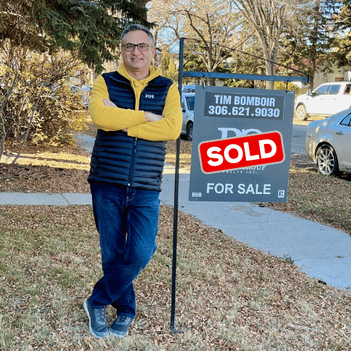 Tim Bomboir with Sold sign in Saskatoon